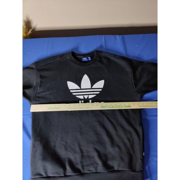 Adidas Trefoil Sweatshirt Womens Spell Out Logo Pockets Black/ White Size Large - Picture 4 of 8